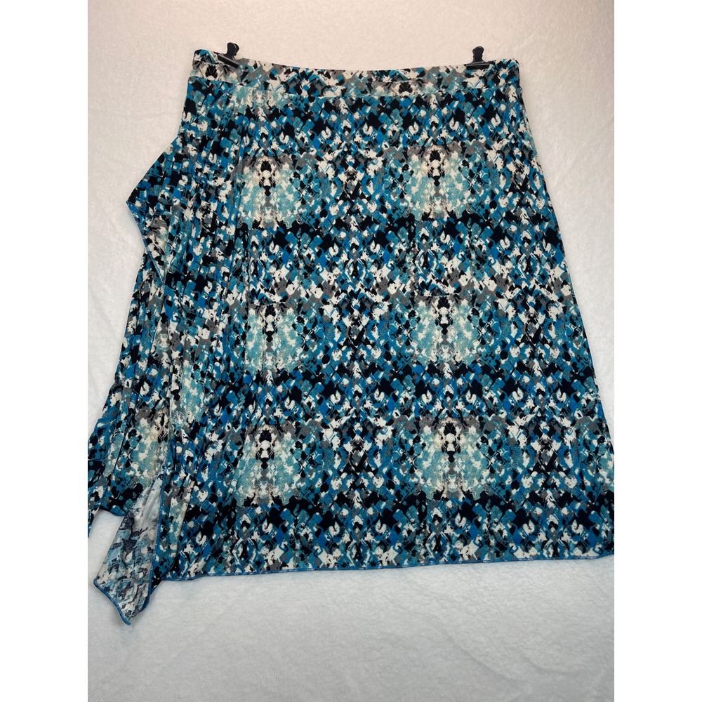 Jaclyn Smith Midi Skirt Womens M Blue Abstract Geo Stretch Office Professional
